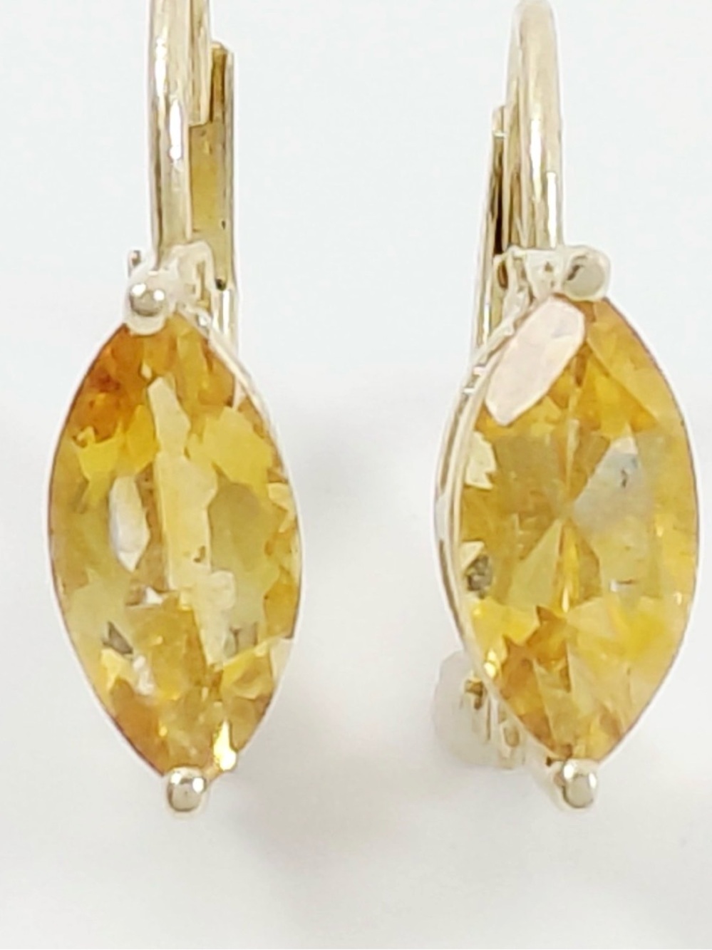 14K Yellow Gold & Marquise Cut Citrine Leverback Mexico Earrings